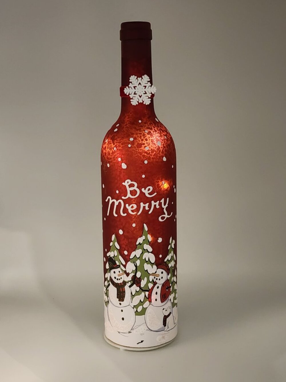 Artisan "Be Merry" Snowman Light-Up Bottle Decor - Picture 5 of 11